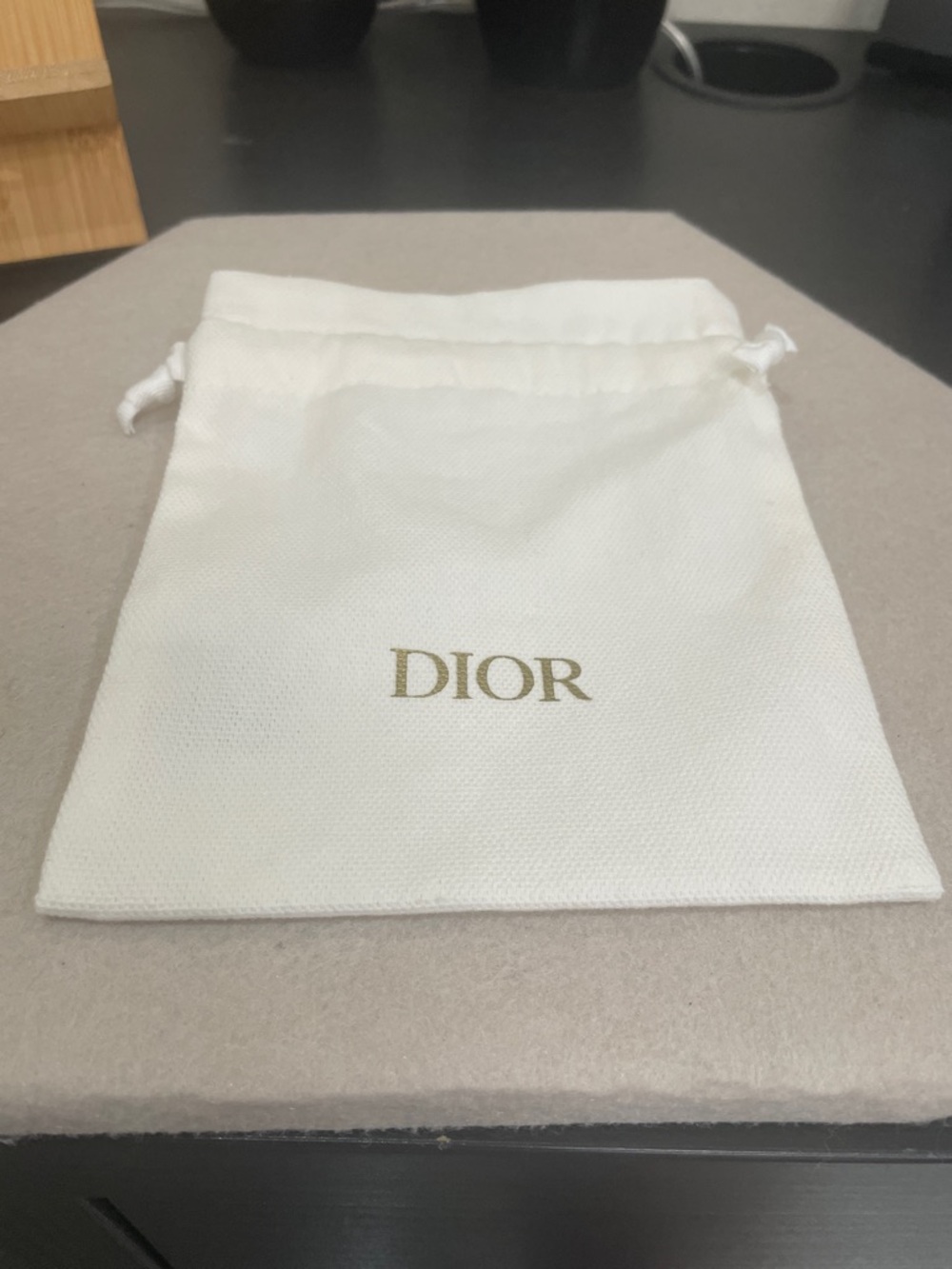 Dior White Drawstring Jewelry Pouch with Gold Logo